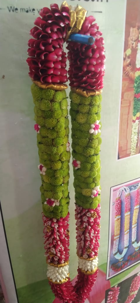 Green chrysanthemum fresh flower mala for wedding in Coimbatore Tiruppur Erode Nilgiris